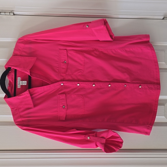 CROFT AND BARROW WOMEN'S PETITE FUSCIA PINK FRONT BUTTON SHIRT SIZE PETITE LARGE - Picture 2 of 16